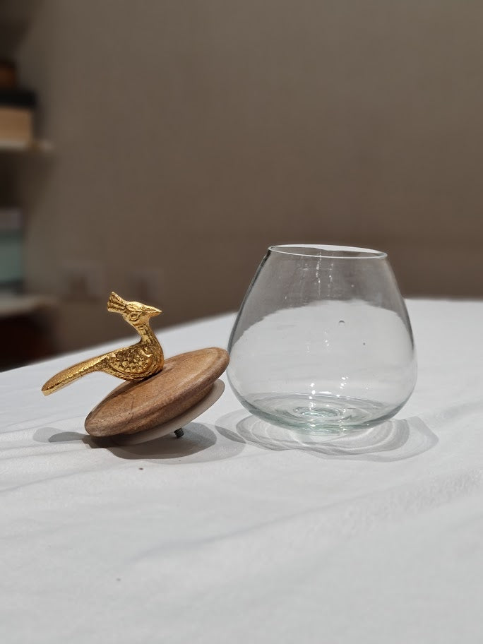 Peacock Glass Jar with Wooden Lid - 100gm