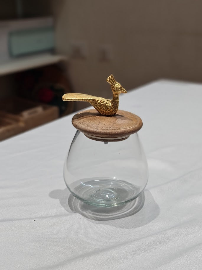 Peacock Glass Jar with Wooden Lid - 100gm