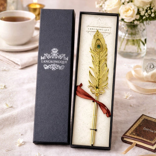 Gold Peacock Feather Fountain Pen