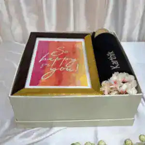 Gift box with a card inside on a white surface