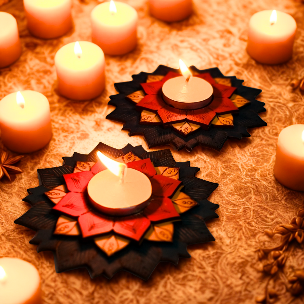Rangoli Lotus Diyas for Home decor - Set of 2