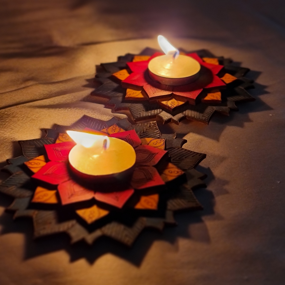 Rangoli Lotus Diyas for Home decor - Set of 2