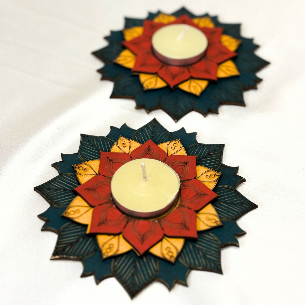Rangoli Lotus Diyas for Home decor - Set of 2
