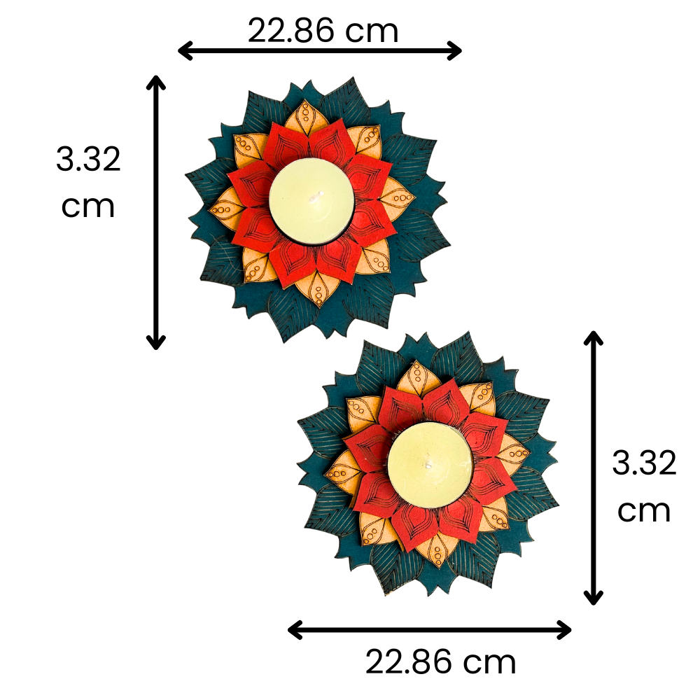 Rangoli Lotus Diyas for Home decor - Set of 2