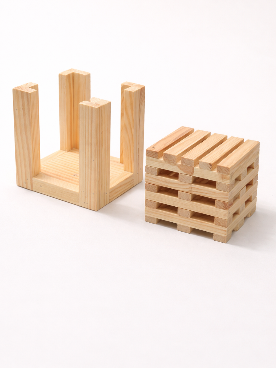 Rectangle Pine Wood Coaster Set with Holder