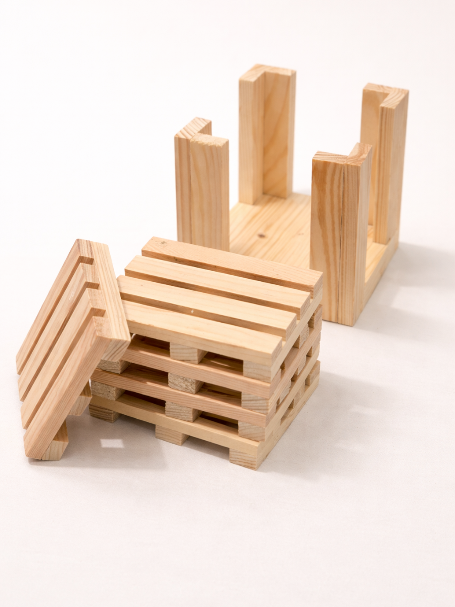 Rectangle Pine Wood Coaster Set with Holder