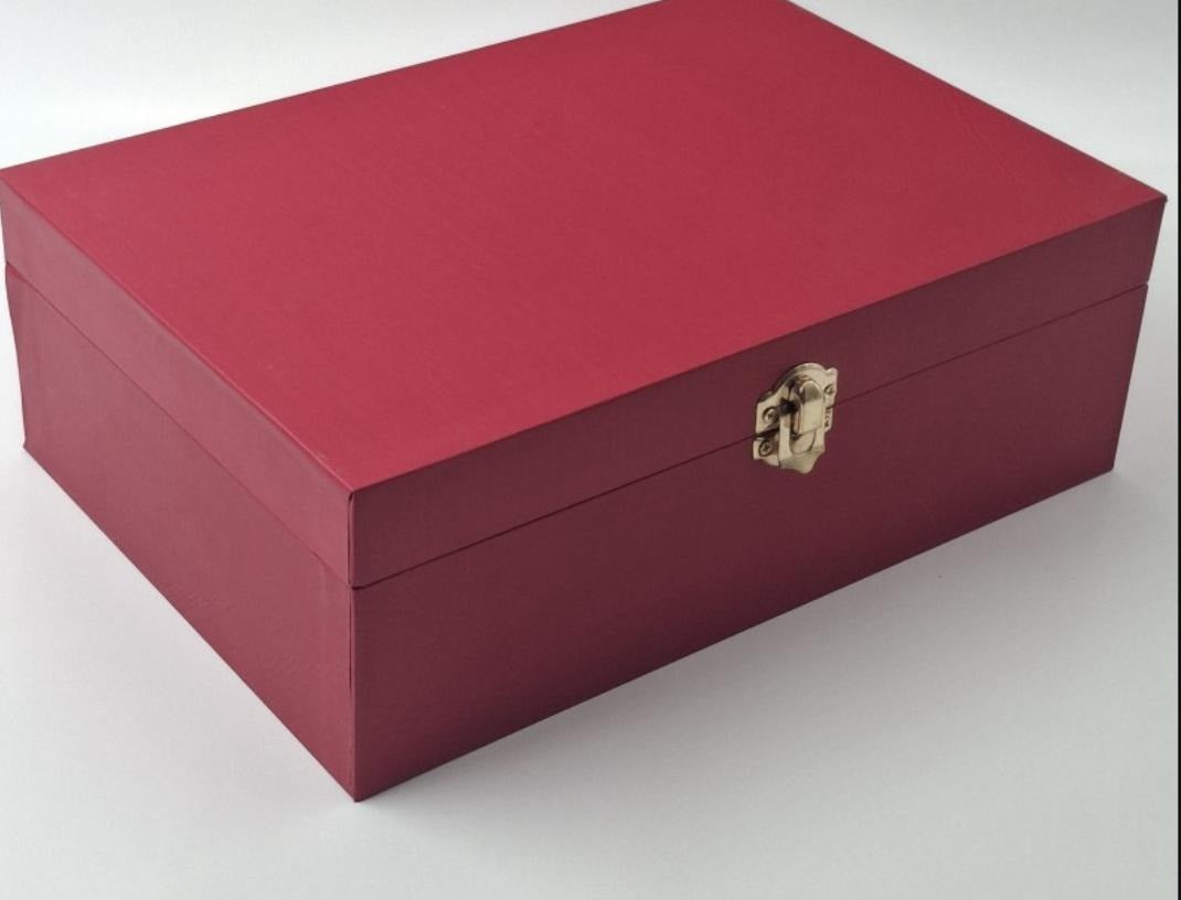 Red Pinewood Gift Box with Brass Latch – 13 × 10 × 4 Inch