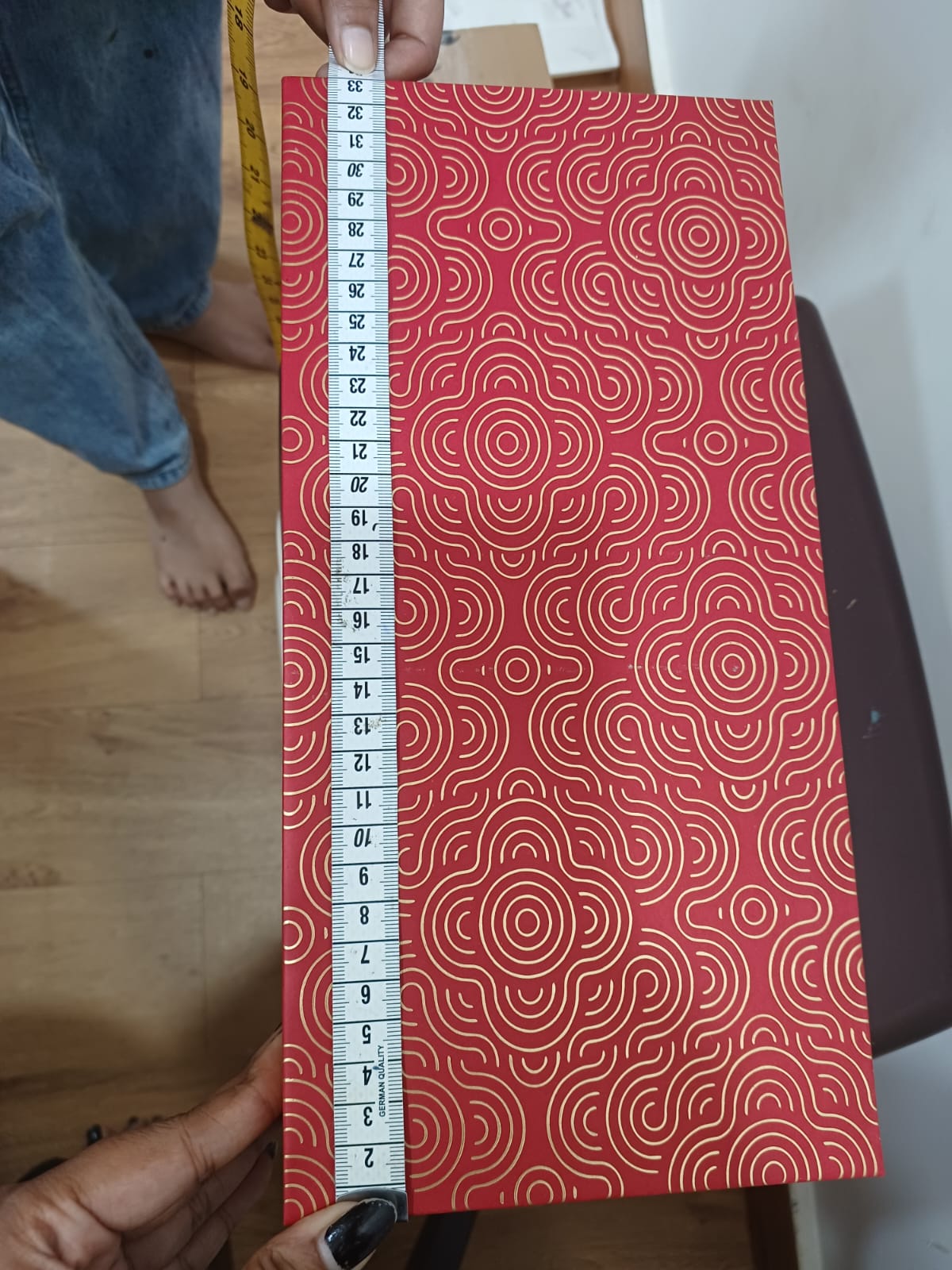 Red Gold Rectangle Rigid Gift Box - Hamper Box (33 cm x 16 cm x 10.7 Cm)