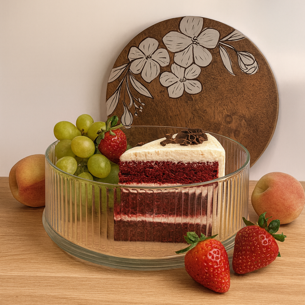 Handpainted Glass Roti Box with mango wood Lid