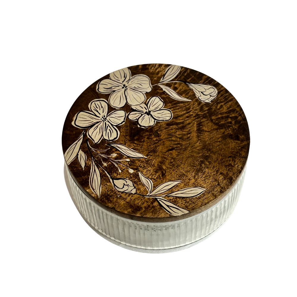 Handpainted Glass Roti Box with mango wood Lid