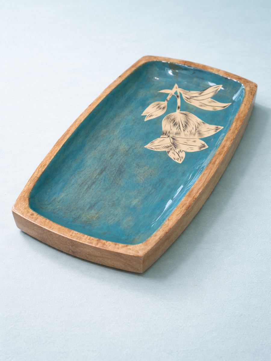 Hand-Painted Floral Enamel Wooden Platter
