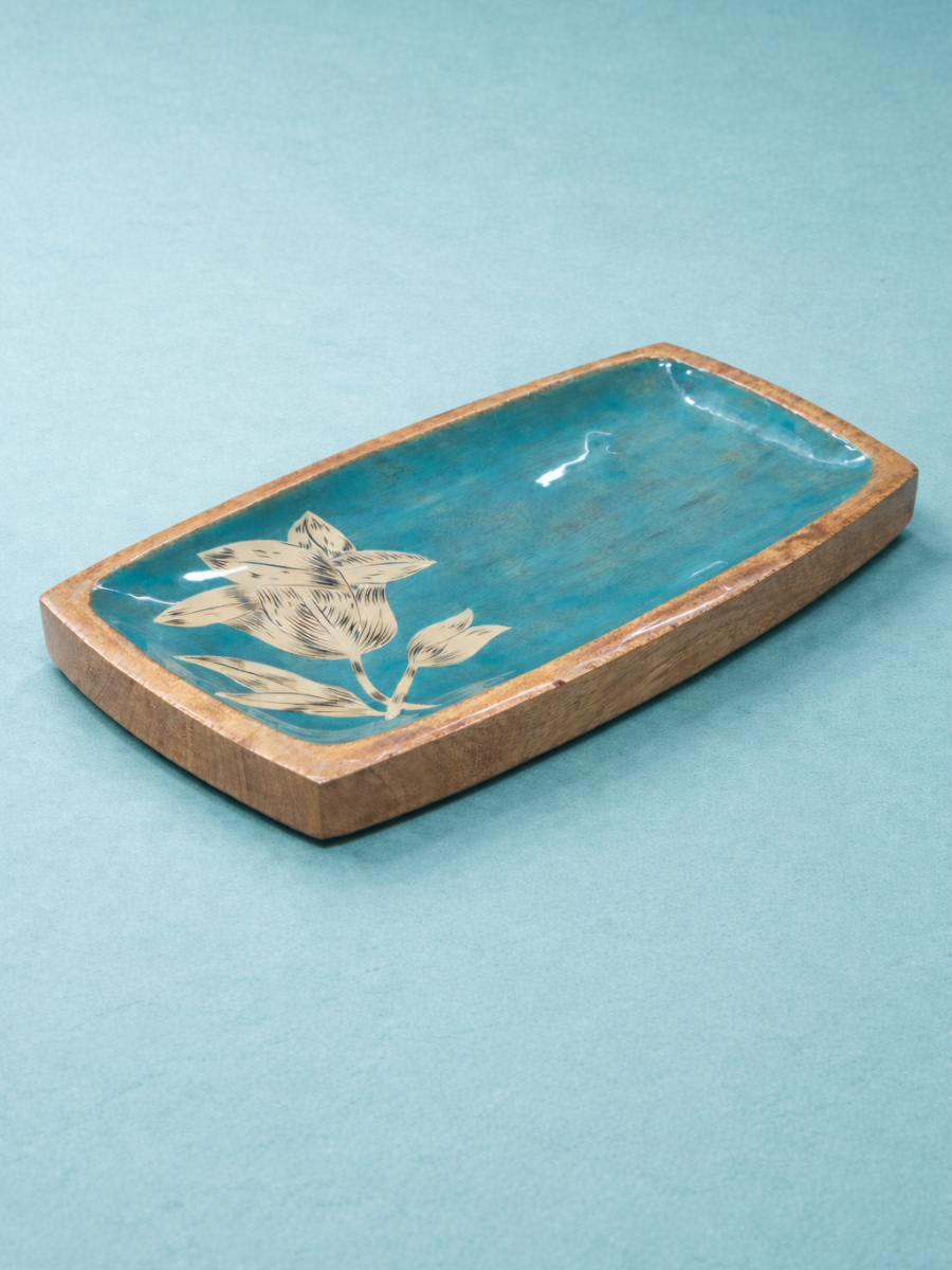 Hand-Painted Floral Enamel Wooden Platter