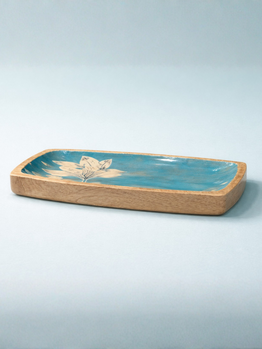 Hand-Painted Floral Enamel Wooden Platter