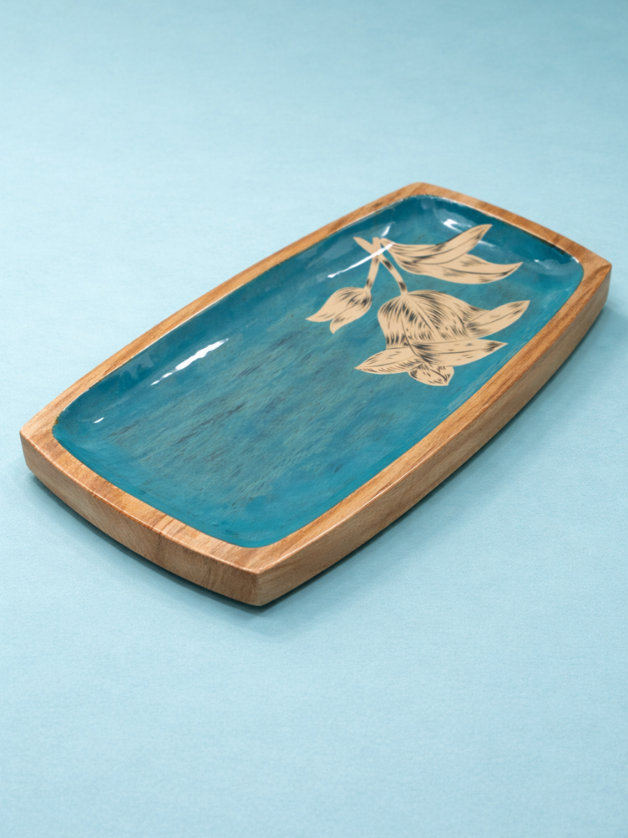 Hand-Painted Floral Enamel Wooden Platter