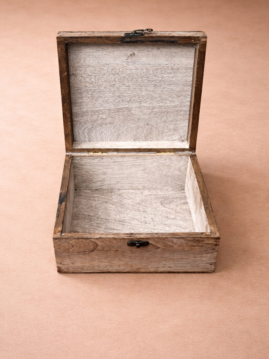 Hand-Painted Lotus Wooden Storage Box (L 21 Cm x W 21 Cm x H 10 Cm)