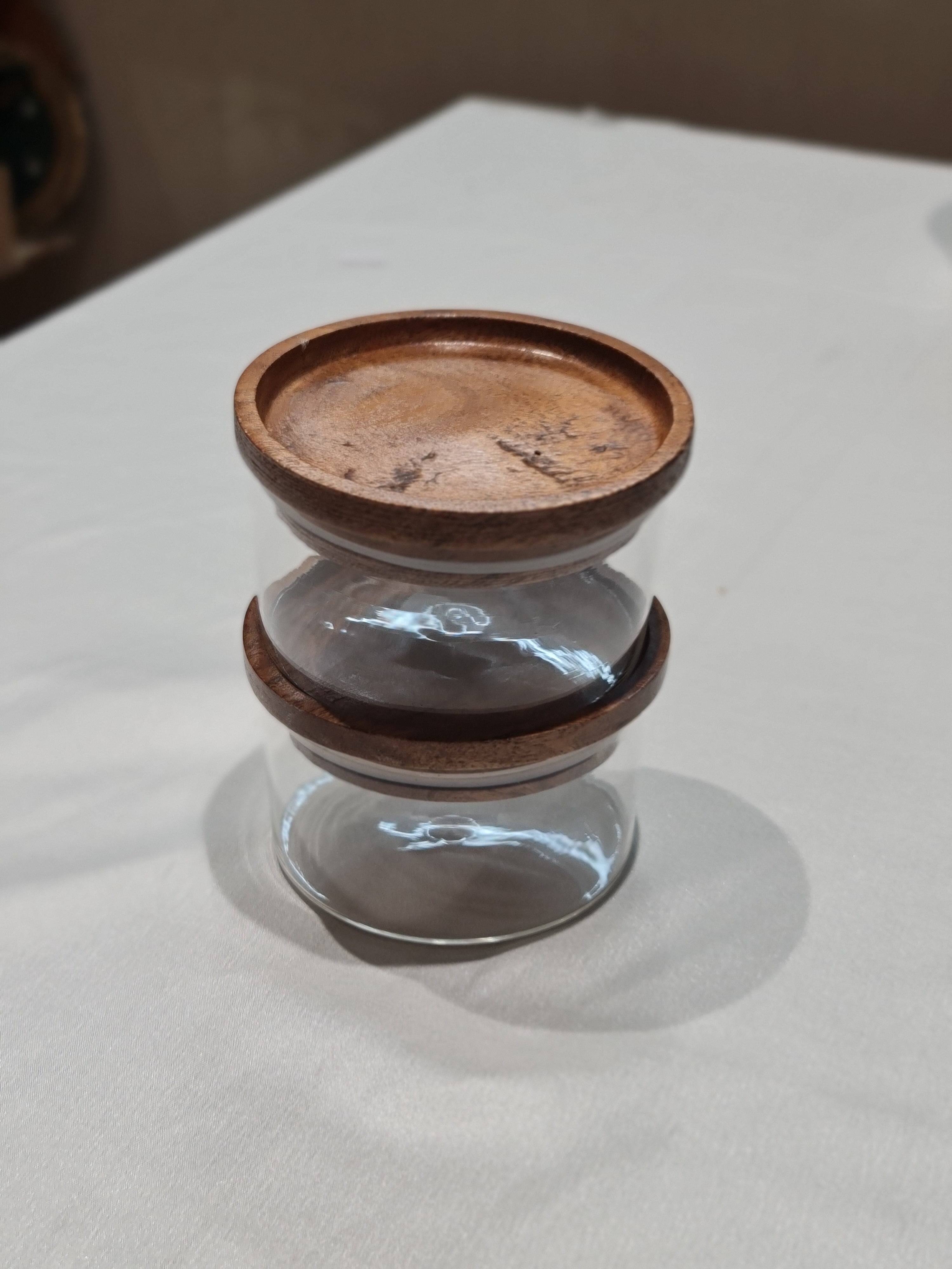 Glass Stackable Storage Jars with Wooden Lids (Set of 2)