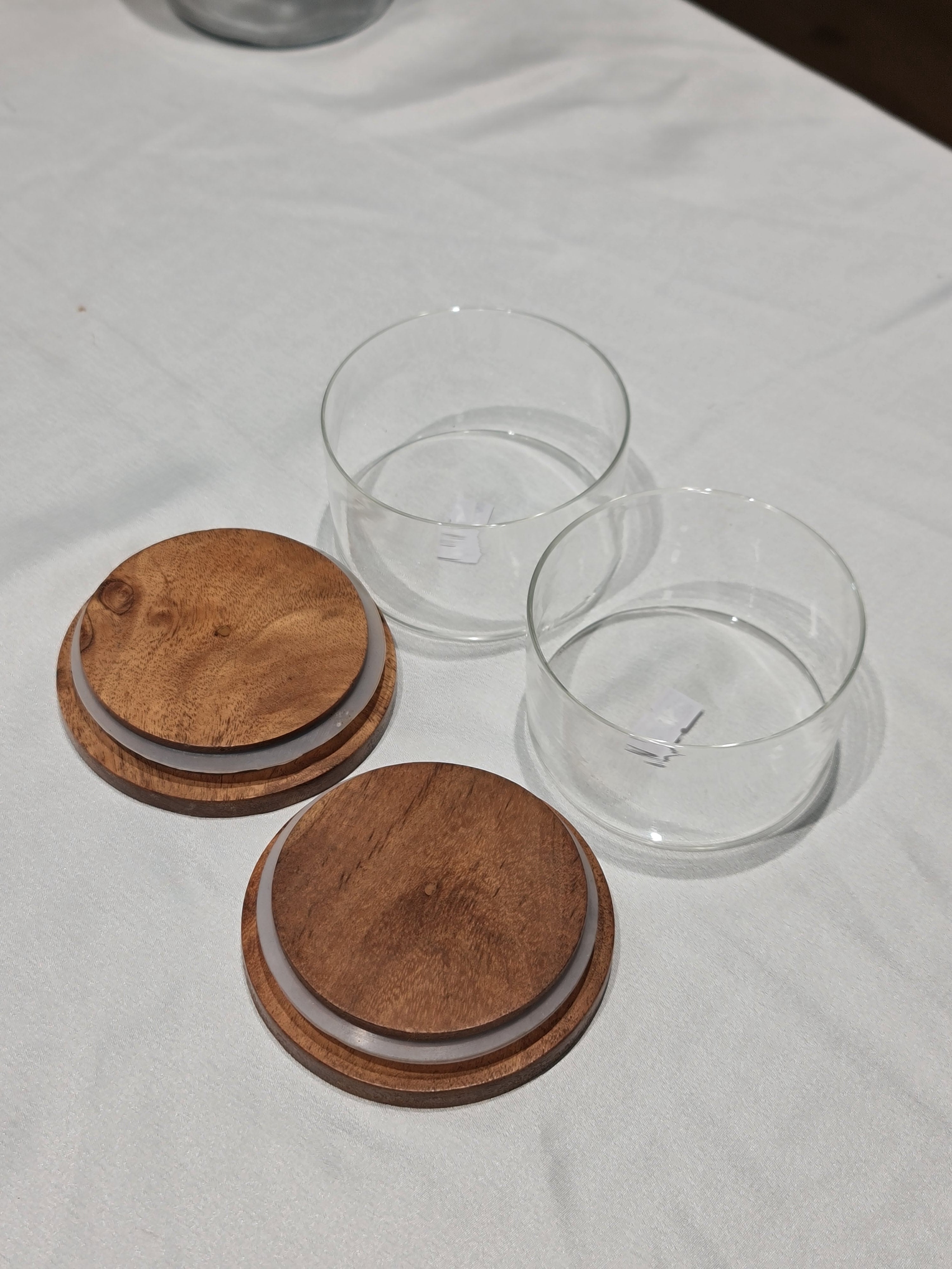 Glass Stackable Storage Jars with Wooden Lids (Set of 2)