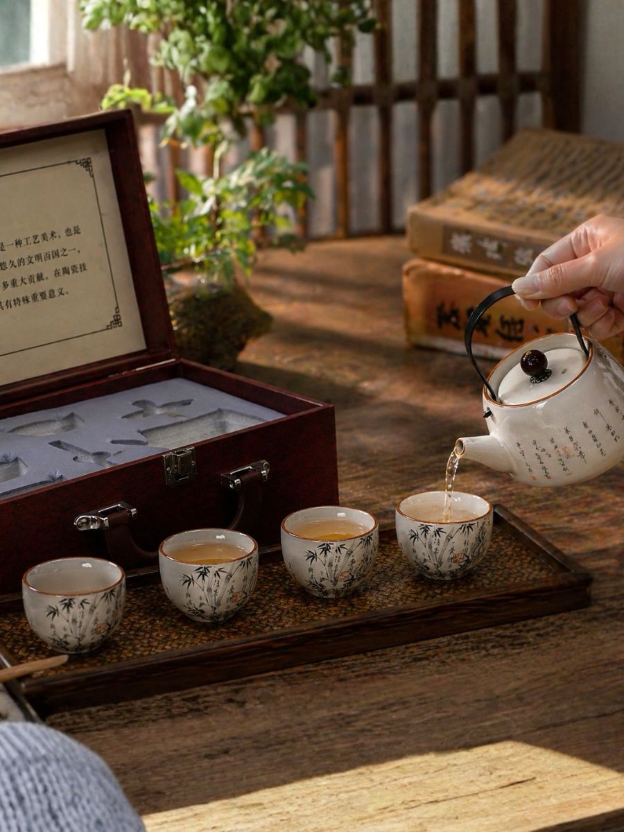 Portable Ceramic Tea Set with Travel Case - Perfect for Corporate Gifts
