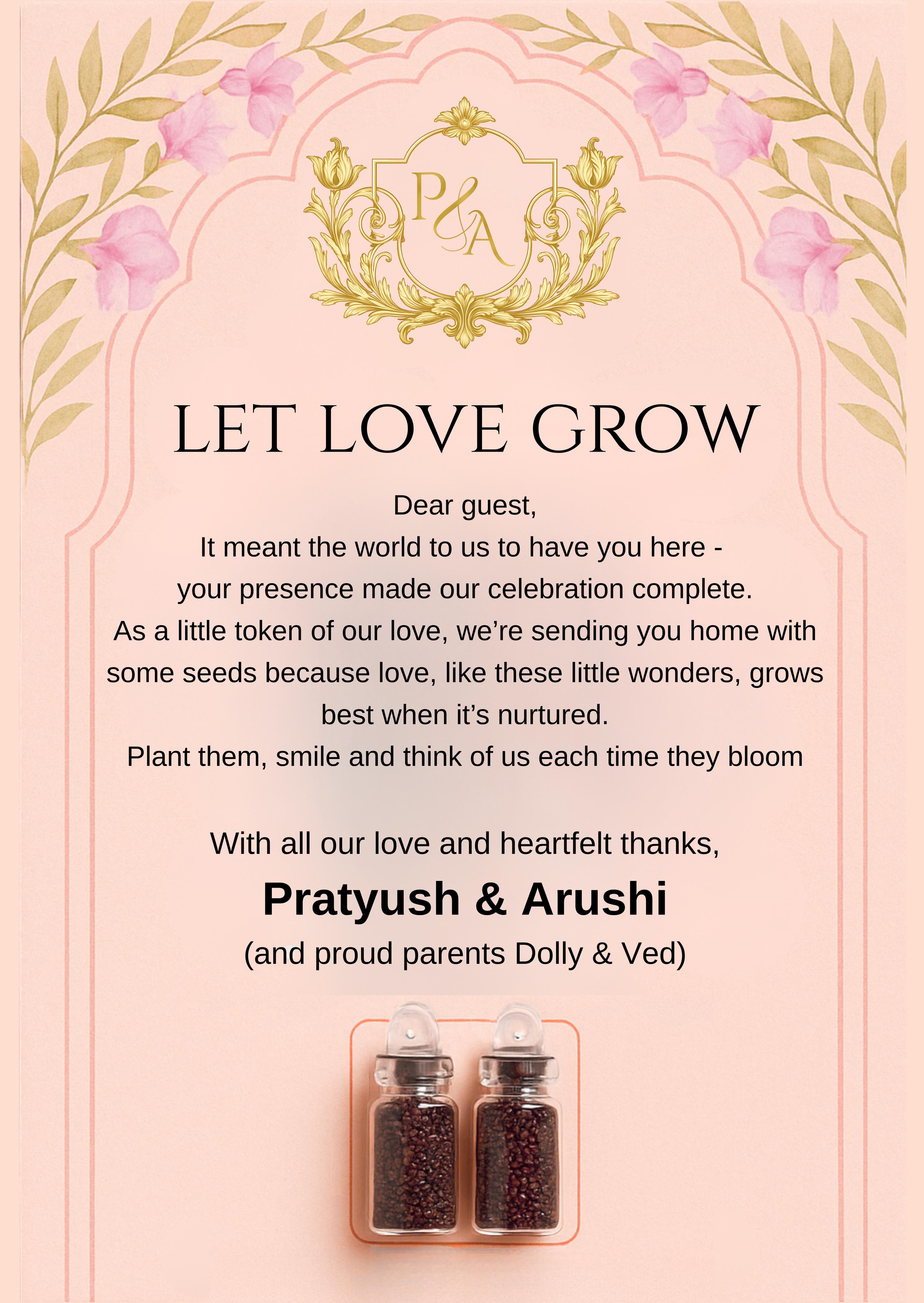 Personalised Wedding Thank You Card with Tulsi Seeds - Pack of 100