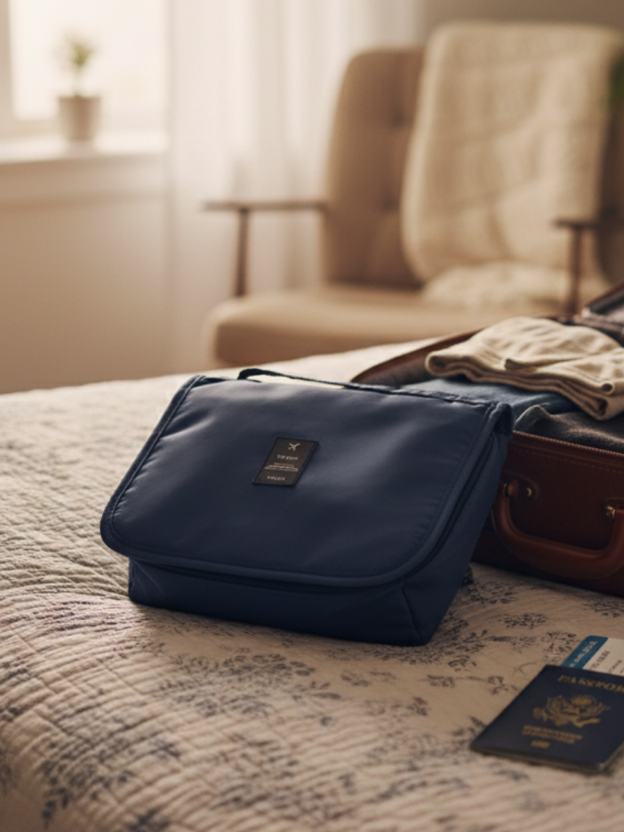 Navy Blue Hanging Travel Organizer Pouch