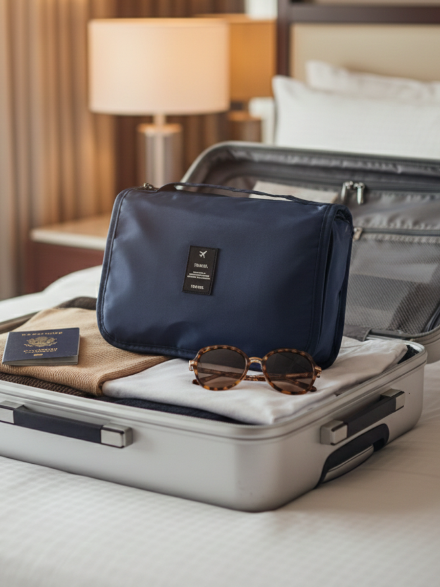 Navy Blue Hanging Travel Organizer Pouch