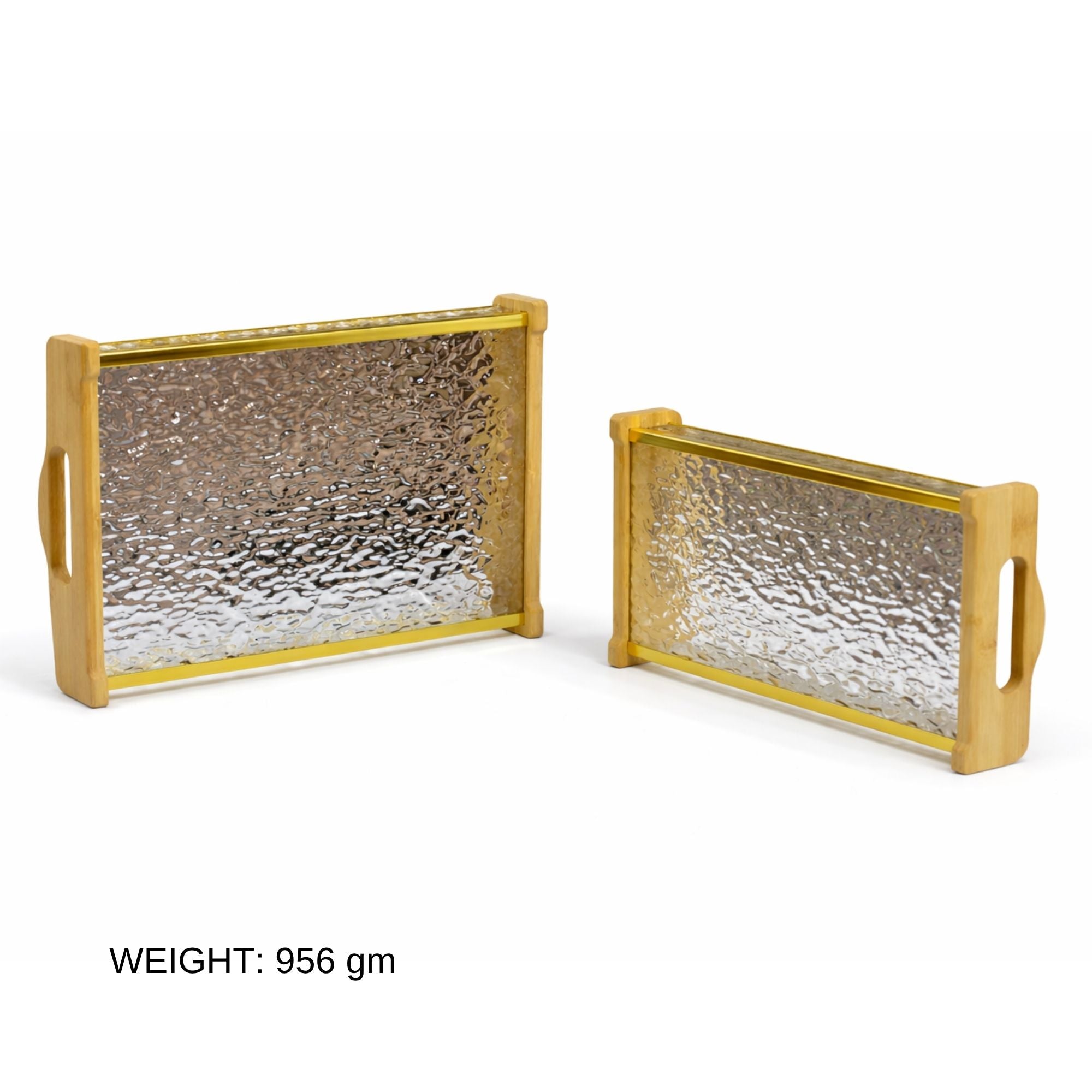 Acrylic & Bamboo Serving Tray Set of 2 | Textured Base | Home, Gifting & Décor