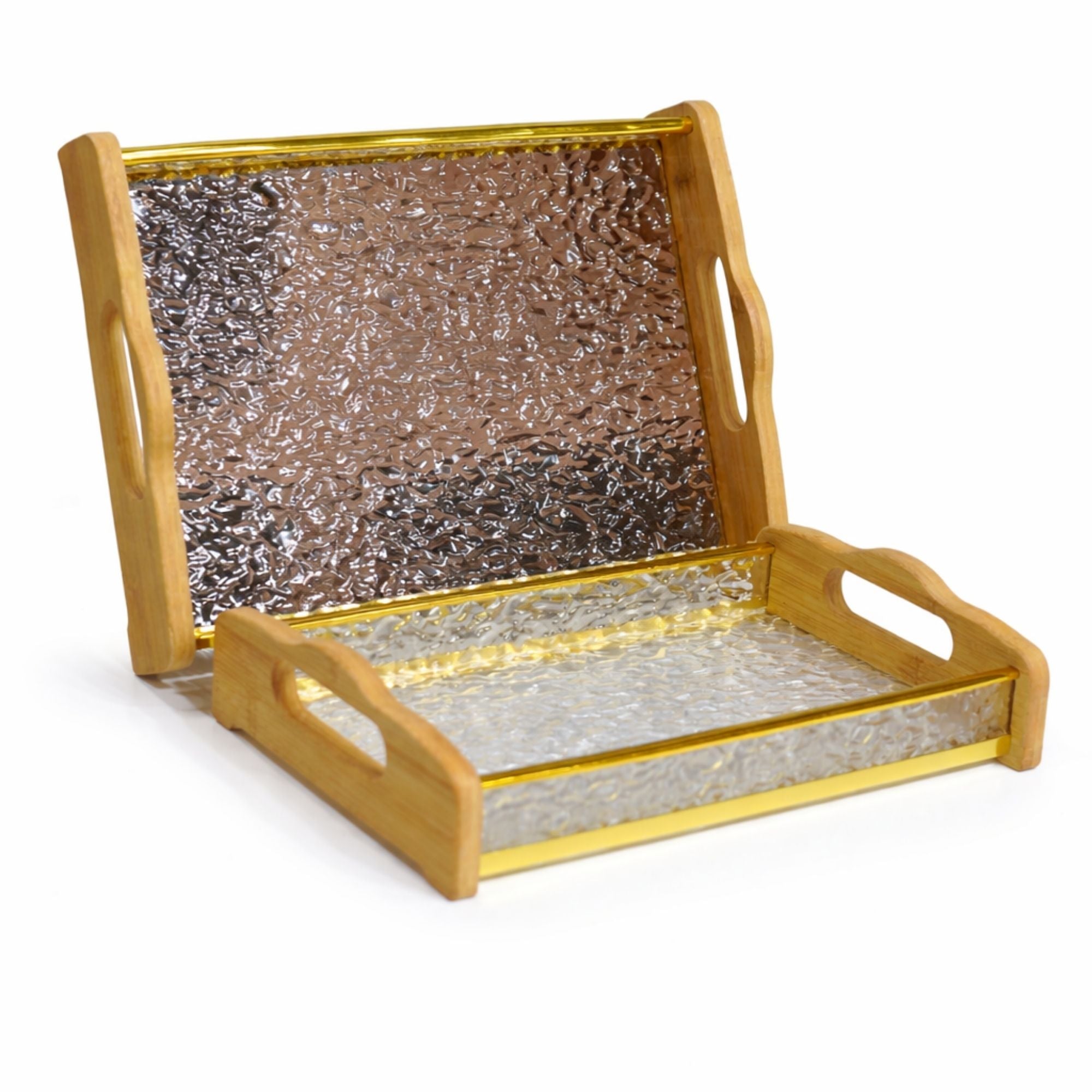 Acrylic & Bamboo Serving Tray Set of 2 | Textured Base | Home, Gifting & Décor
