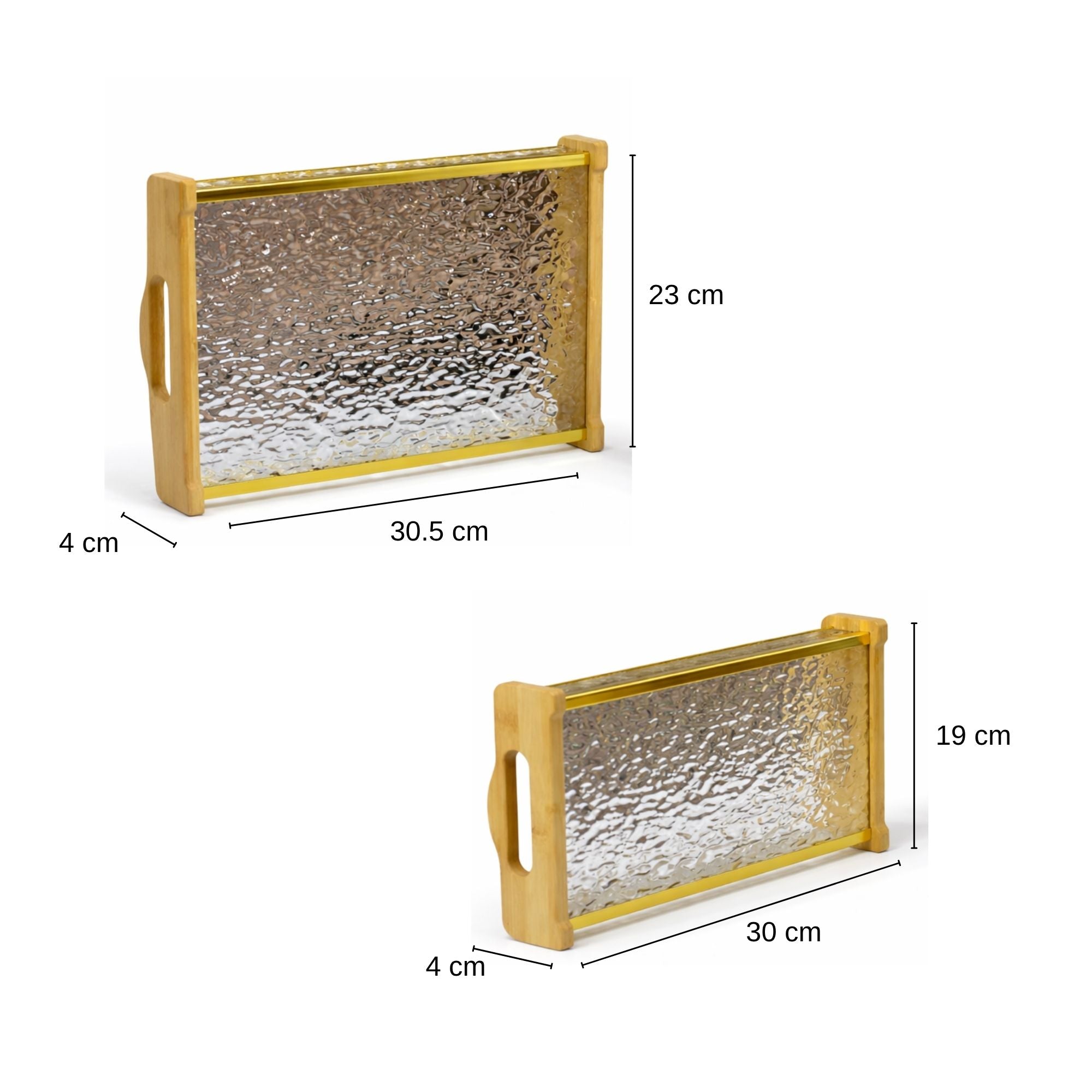 Acrylic & Bamboo Serving Tray Set of 2 | Textured Base | Home, Gifting & Décor