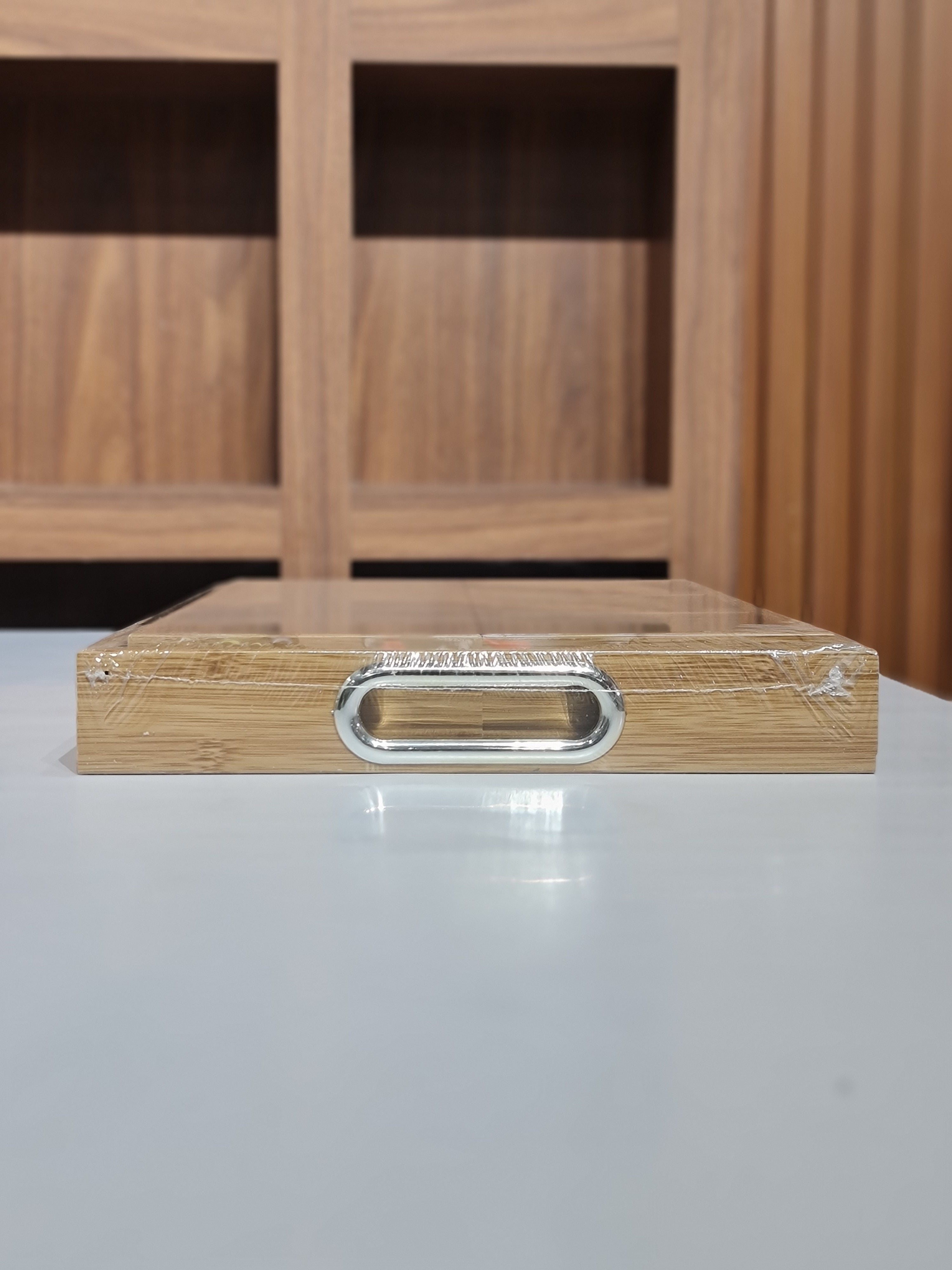 Bamboo Tray Set with Glass Base | 5-Piece Organiser for Kitchen, Vanity & Gift Hamper