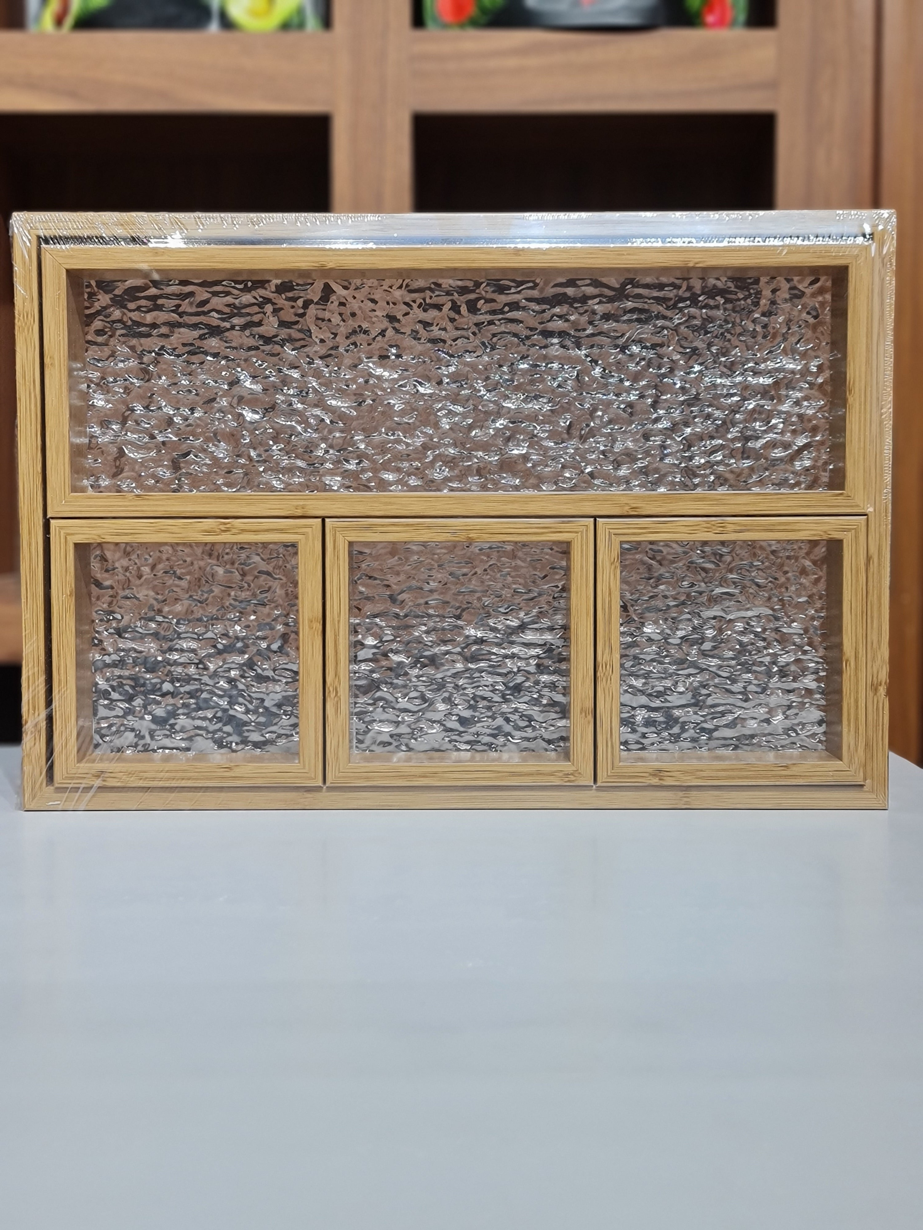 Bamboo Tray Set with Glass Base | 5-Piece Organiser for Kitchen, Vanity & Gift Hamper