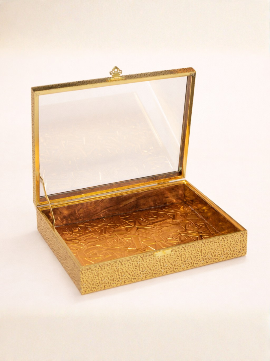Golden Acrylic Gift Box with Clear Lid — 29×23×7 cm | Luxury Sweet, Jewellery & Return Gift Storage