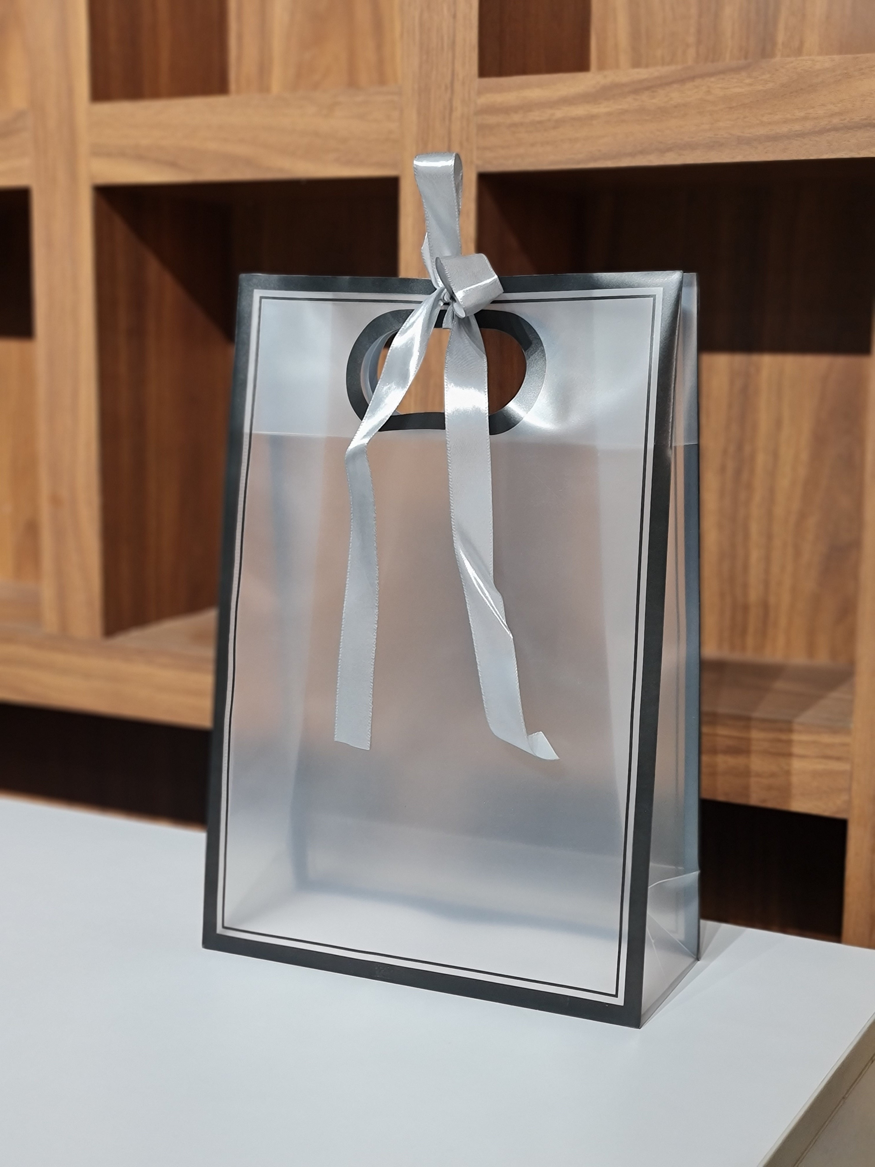 Pack of 12 Gift Bags with Ribbon- Reusable Transparent Goodie Bags