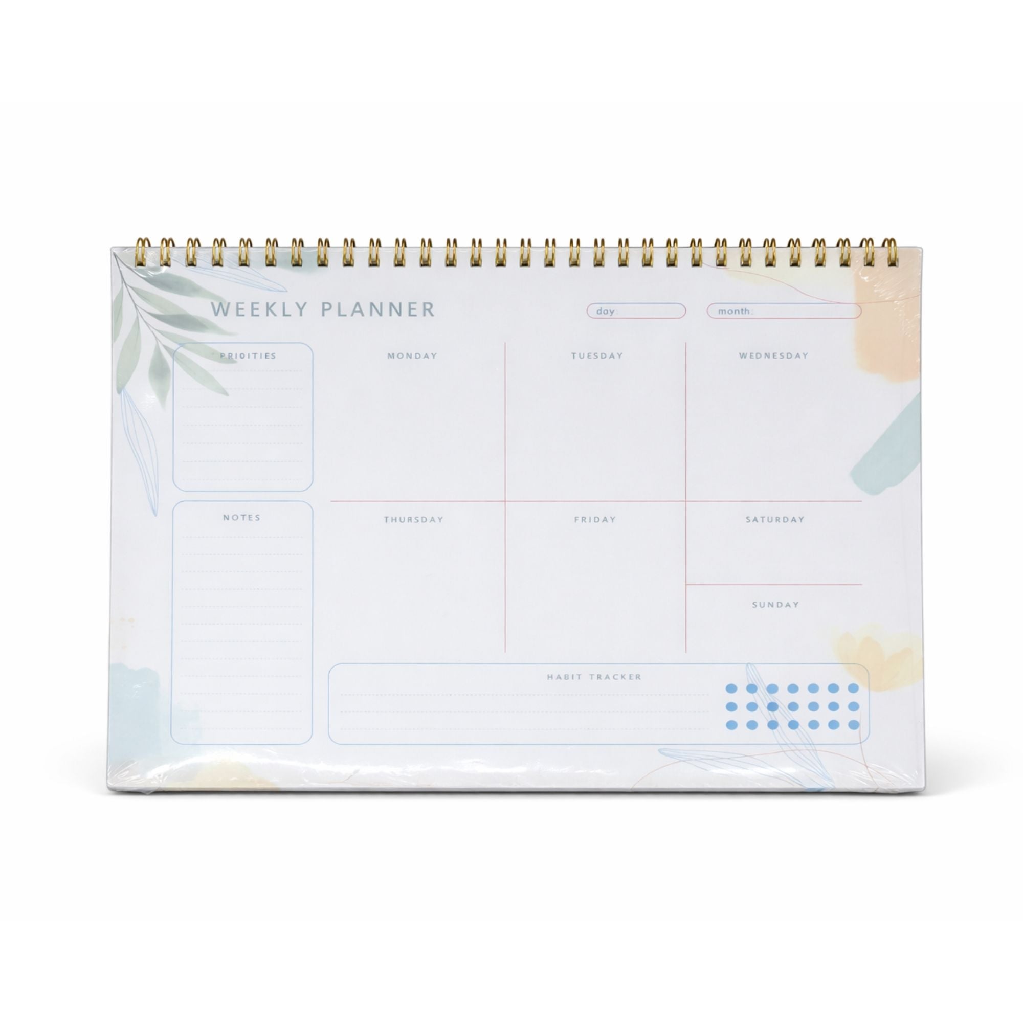 Weekly planner with geometric designs on a white background