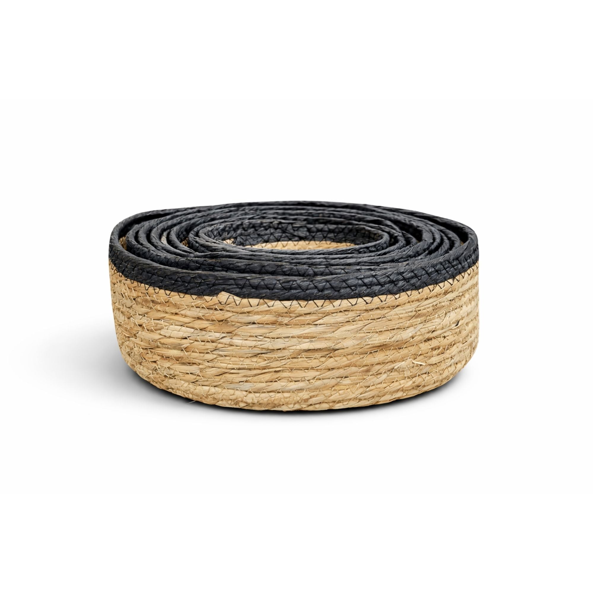 Handwoven Round Nesting Bowl Baskets Set of 7- Natural Seagrass with Coloured Rim