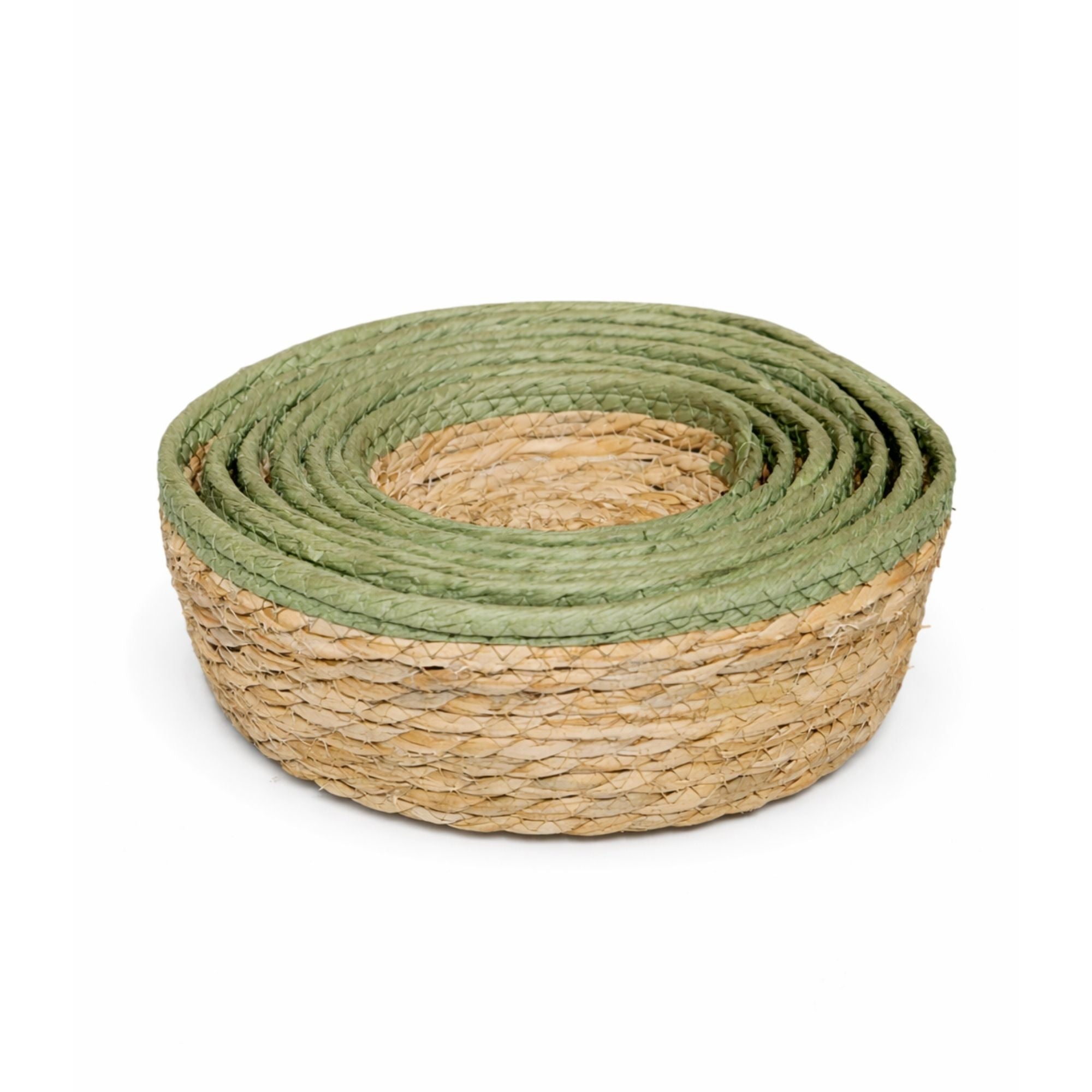 Handwoven Round Nesting Bowl Baskets Set of 7- Natural Seagrass with Coloured Rim