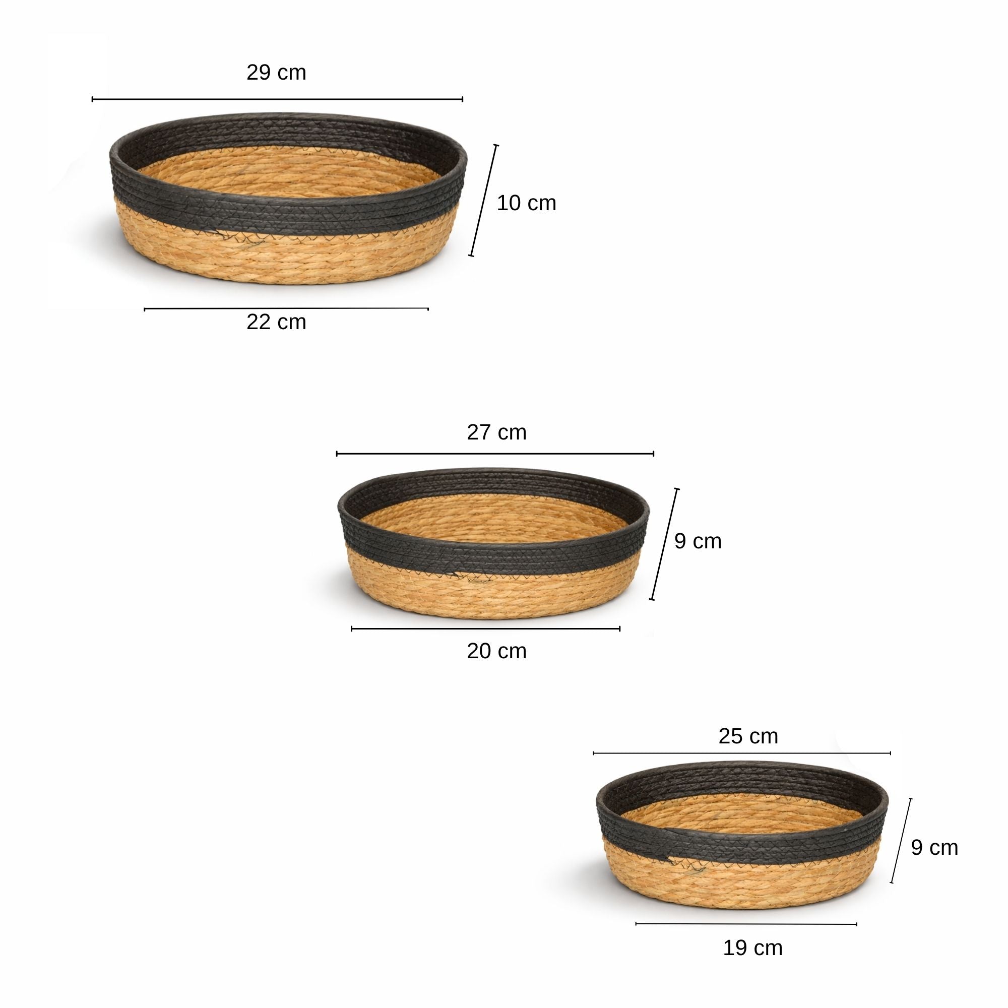 Oval Seagrass Wicker Basket Set of 3 | Natural & Black Boho Storage Baskets
