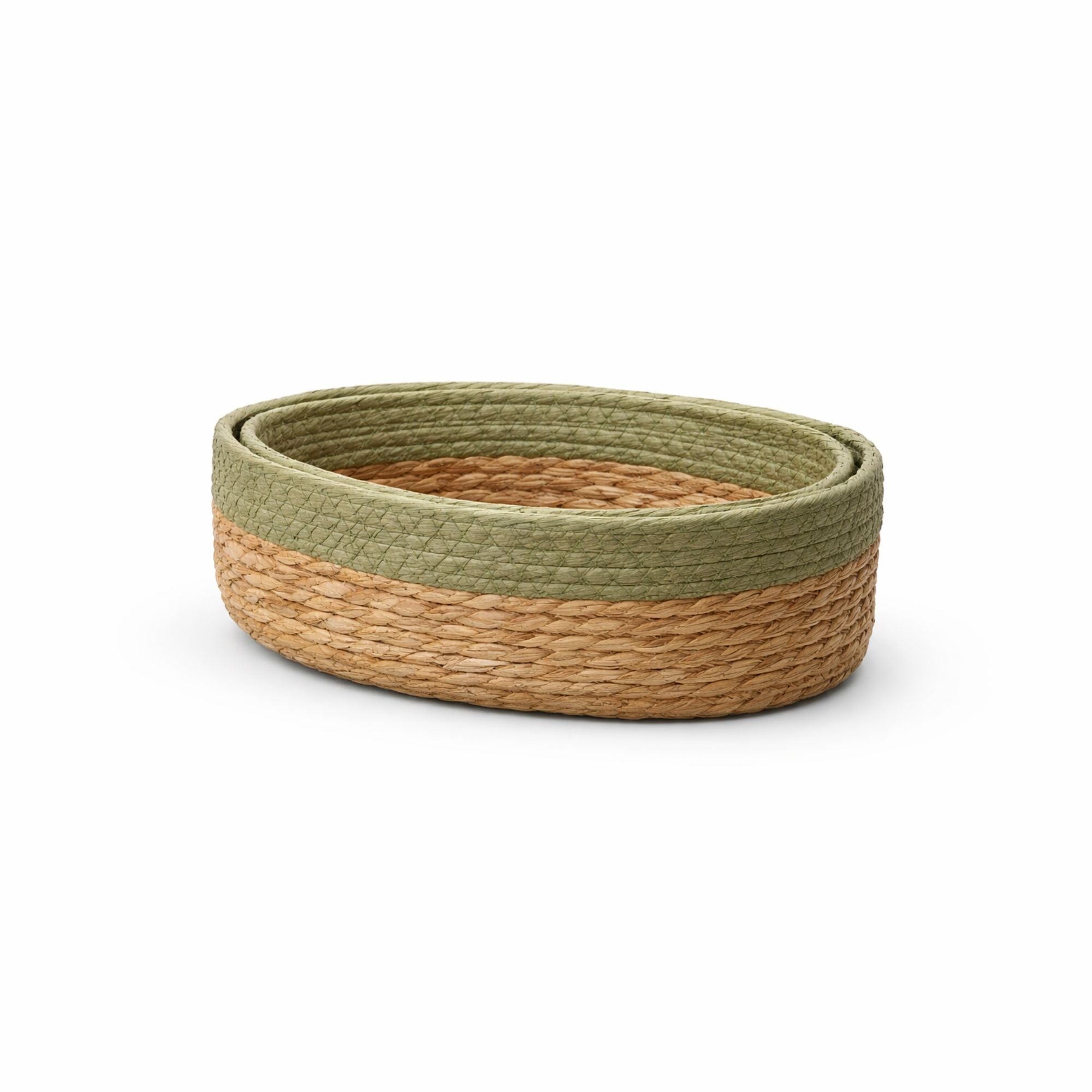 Oval Seagrass Wicker Basket Set of 3 | Natural & Black Boho Storage Baskets
