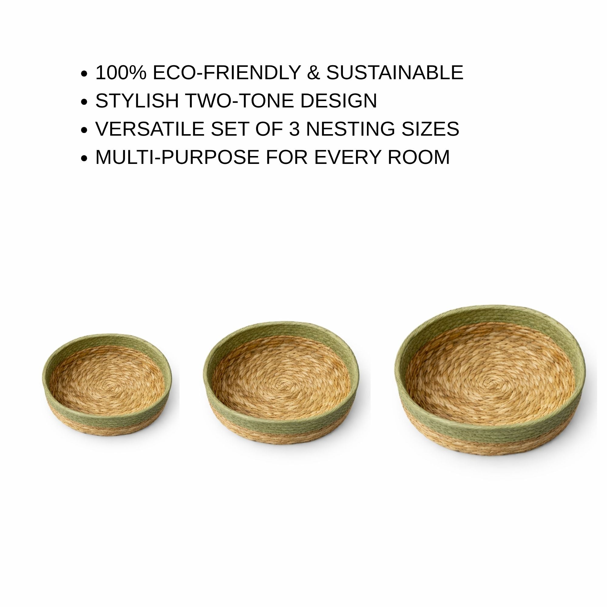 Oval Seagrass Wicker Basket Set of 3 | Natural & Black Boho Storage Baskets