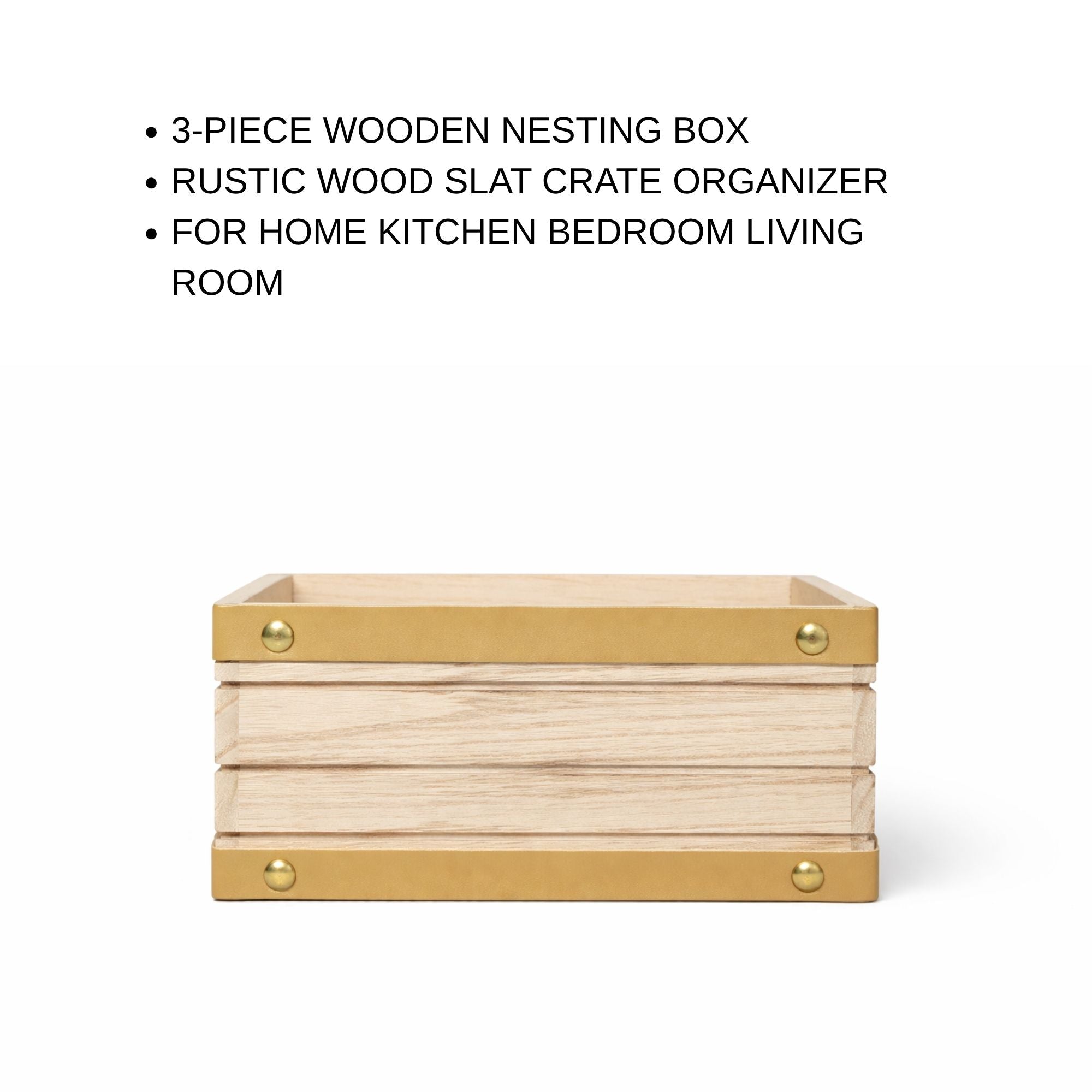 3-Piece Wooden Nesting Box Set Rectangular Farmhouse Storage Boxes
