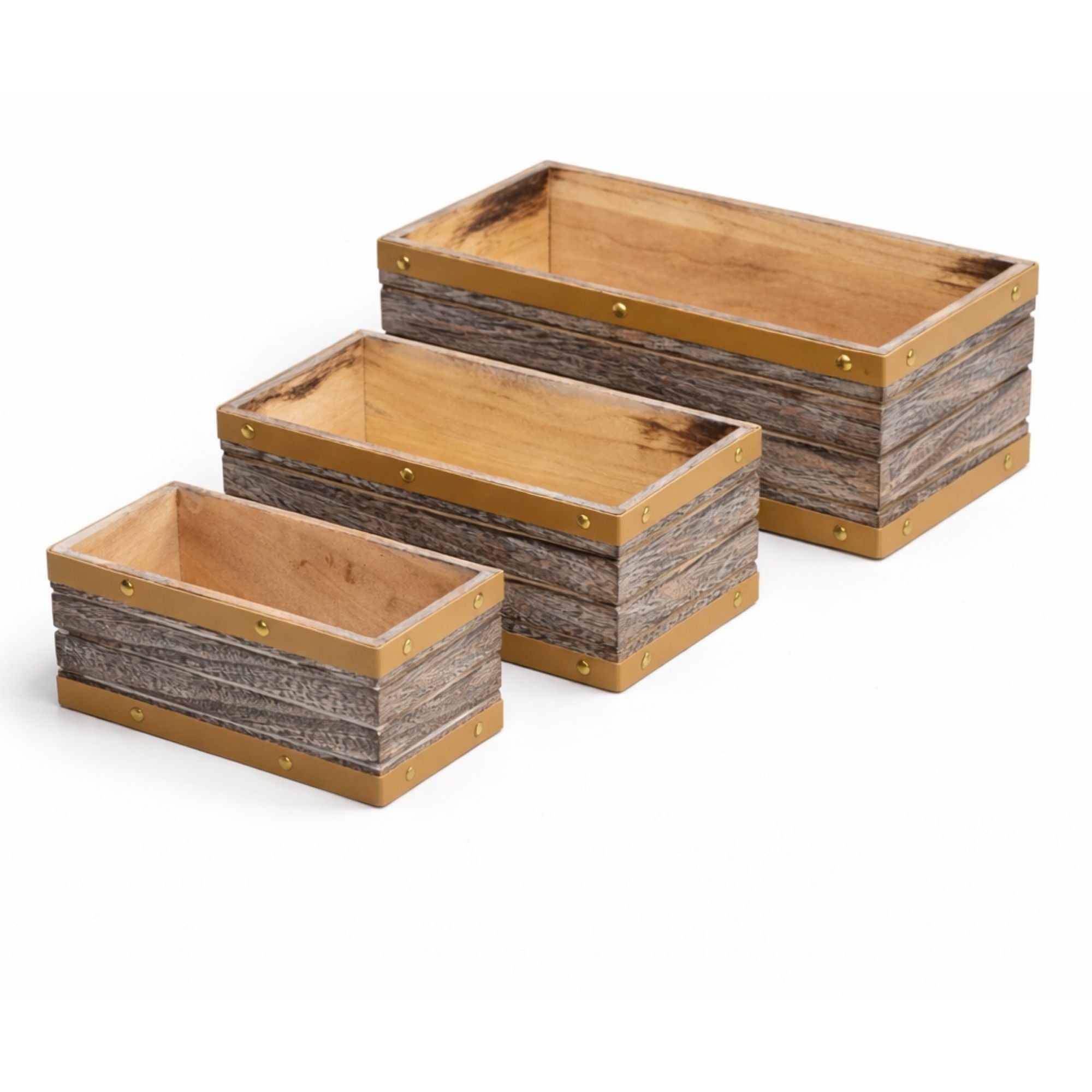 3-Piece Wooden Nesting Box Set Rectangular Farmhouse Storage Boxes