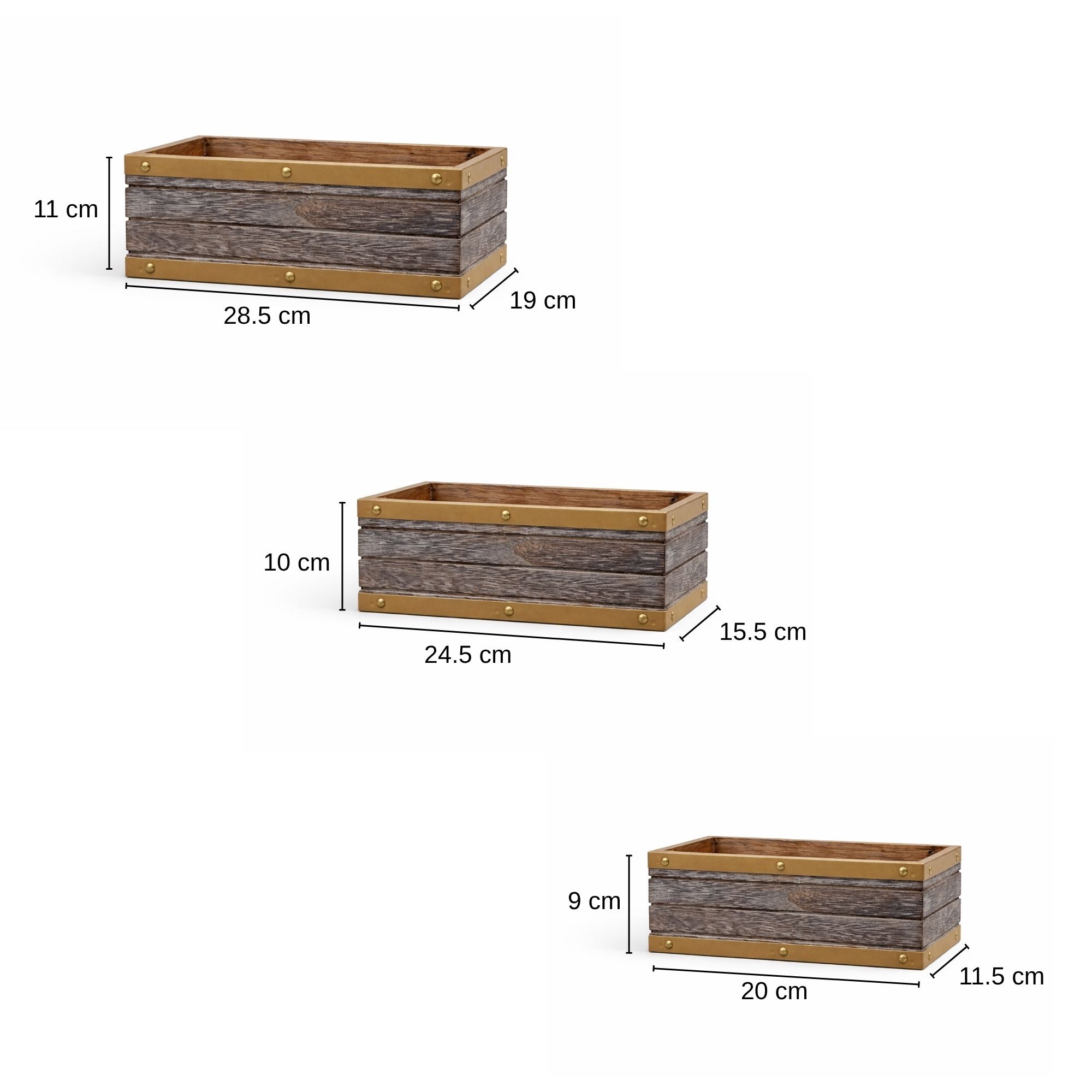 3-Piece Wooden Nesting Box Set Rectangular Farmhouse Storage Boxes