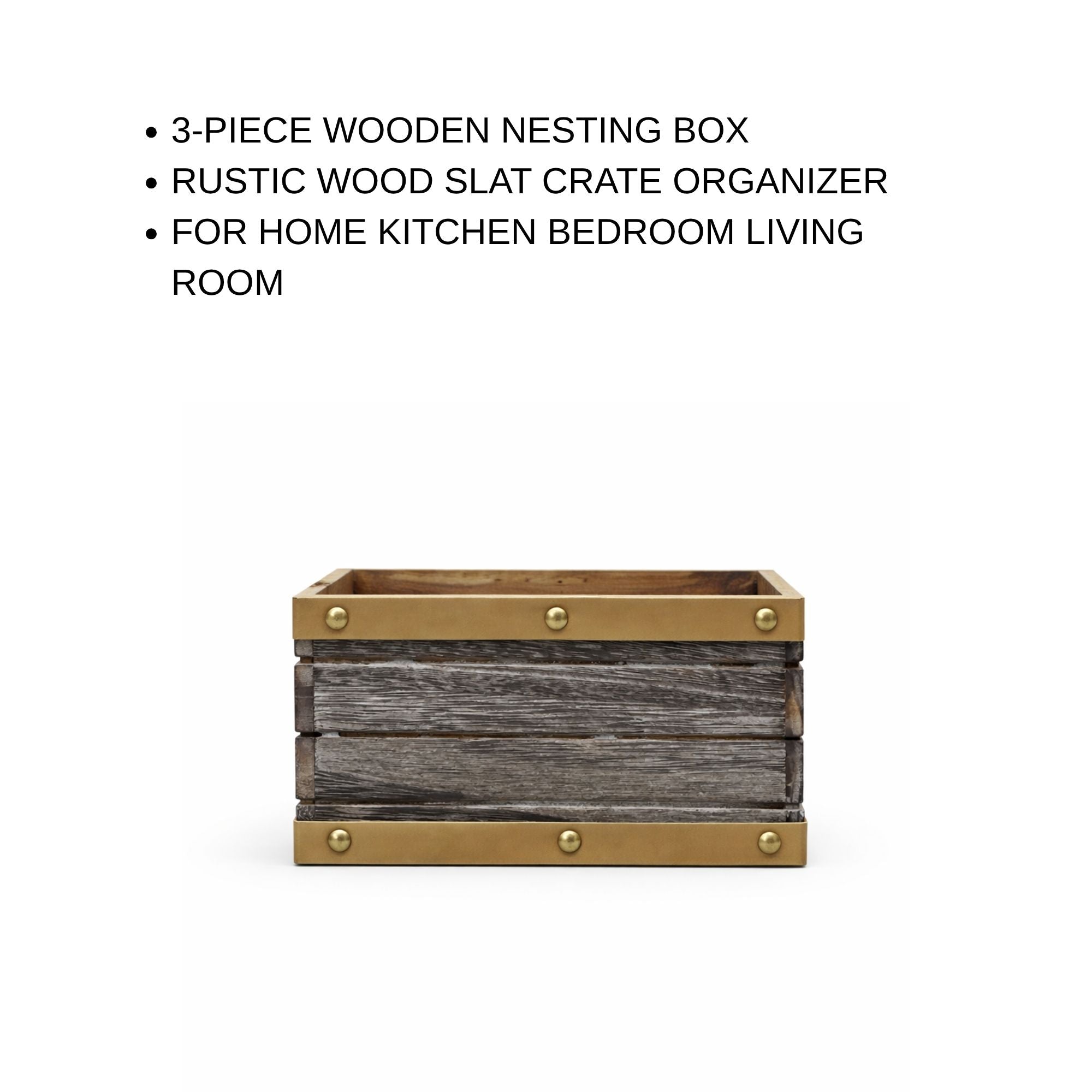 3-Piece Wooden Nesting Box Set Rectangular Farmhouse Storage Boxes
