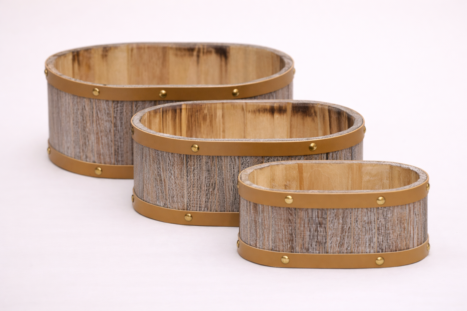 3-Piece Oval Wooden Gift Tray Set Rustic Farmhouse Nesting Trays