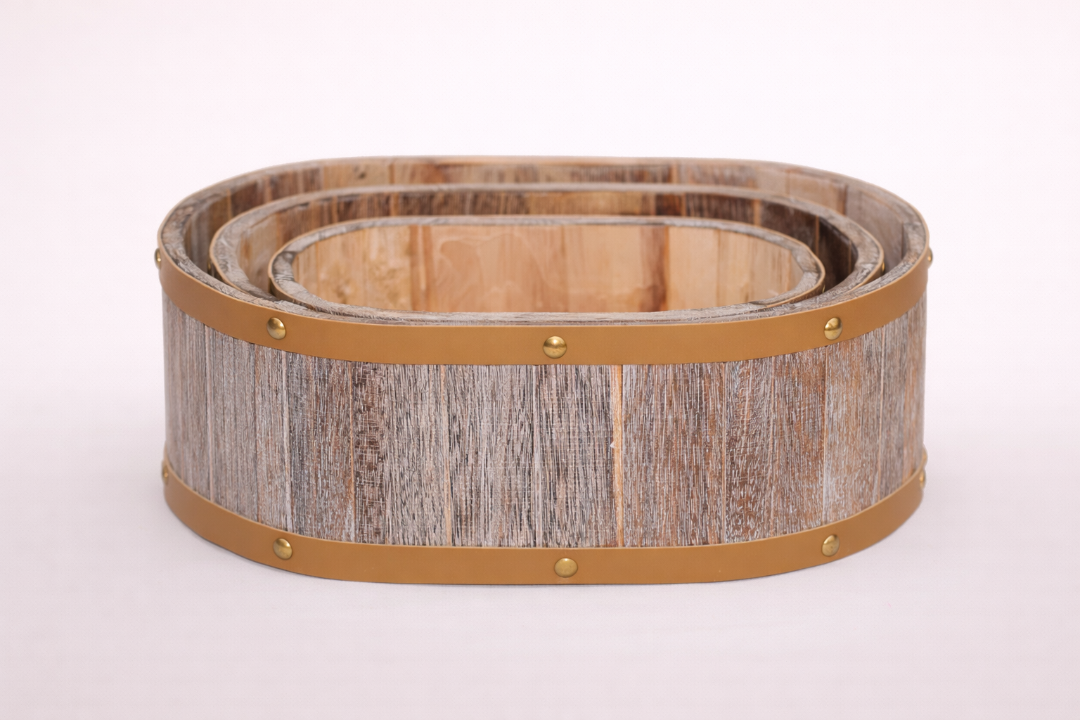 3-Piece Oval Wooden Gift Tray Set Rustic Farmhouse Nesting Trays