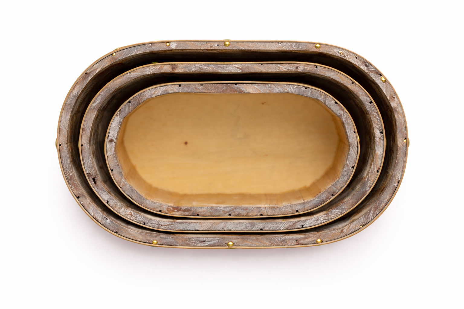 3-Piece Oval Wooden Gift Tray Set Rustic Farmhouse Nesting Trays