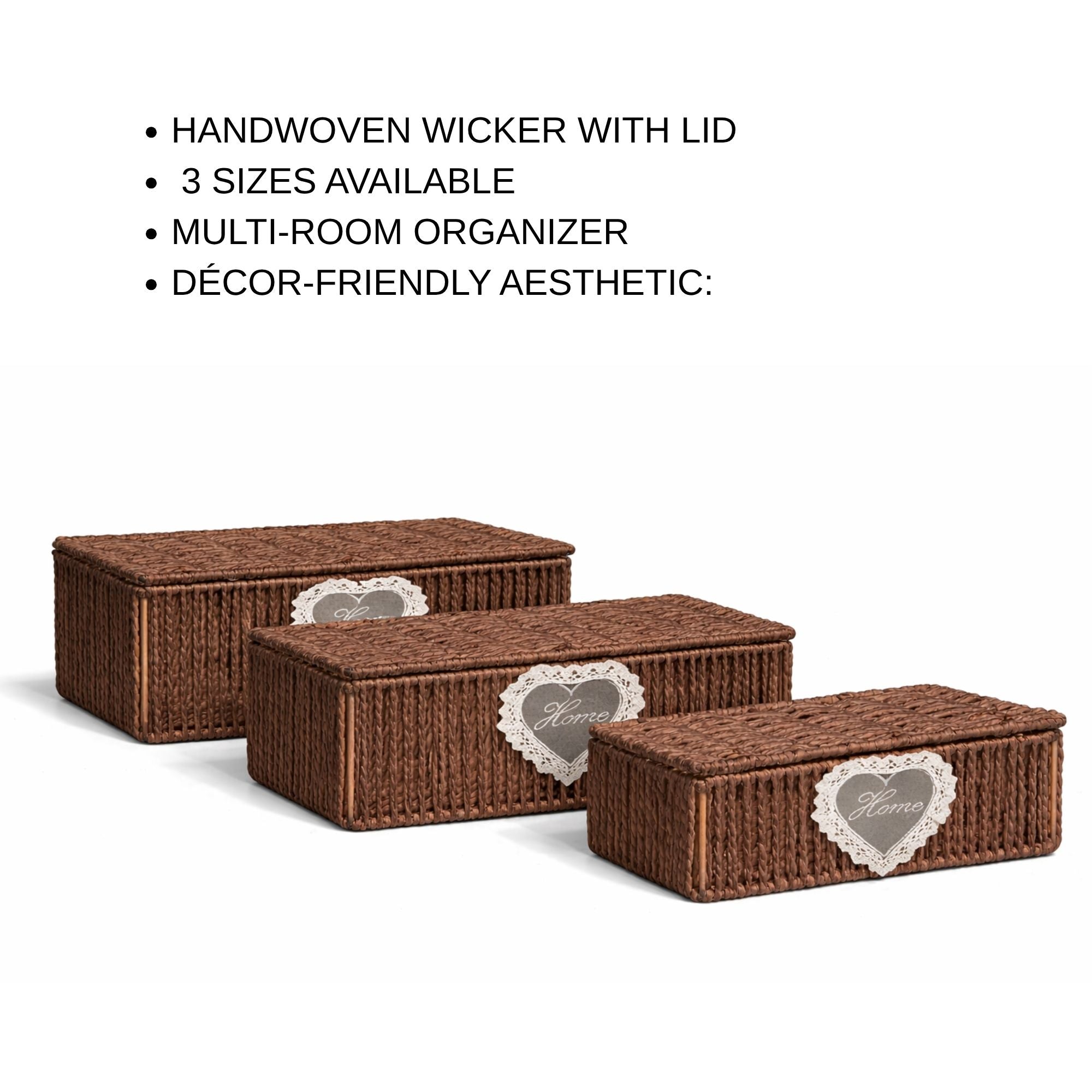 White Wicker Storage Basket with Lid — Small, Medium & Large