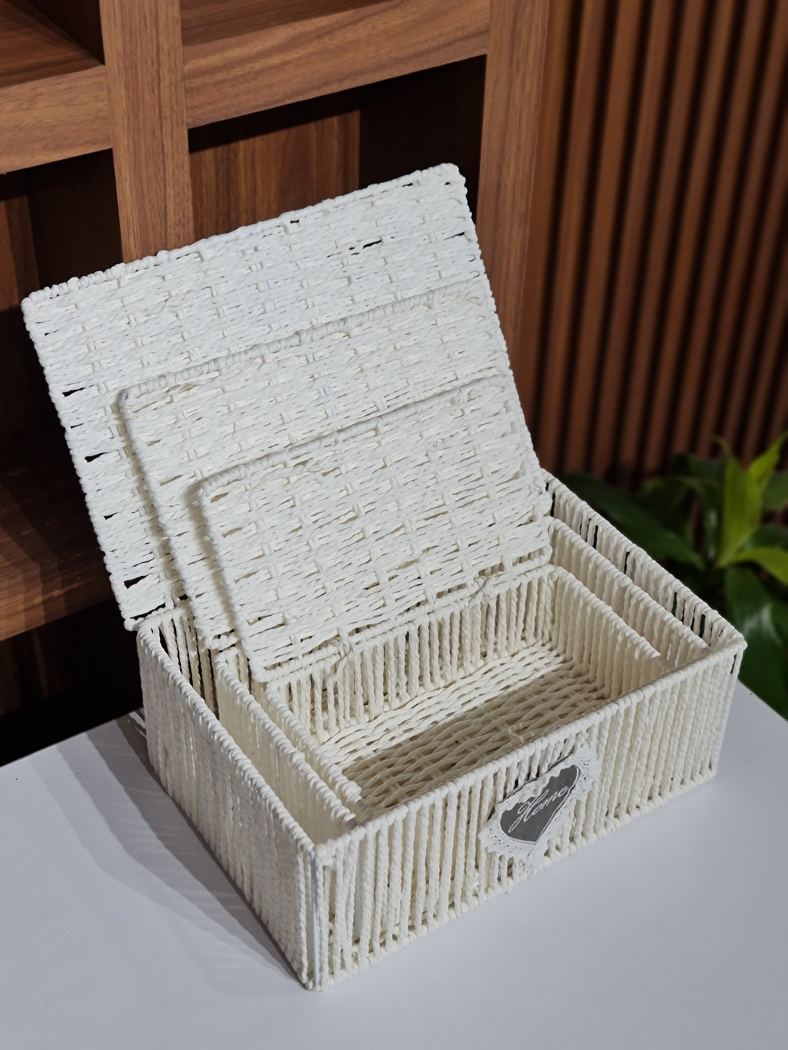 White Wicker Storage Basket with Lid — Small, Medium & Large