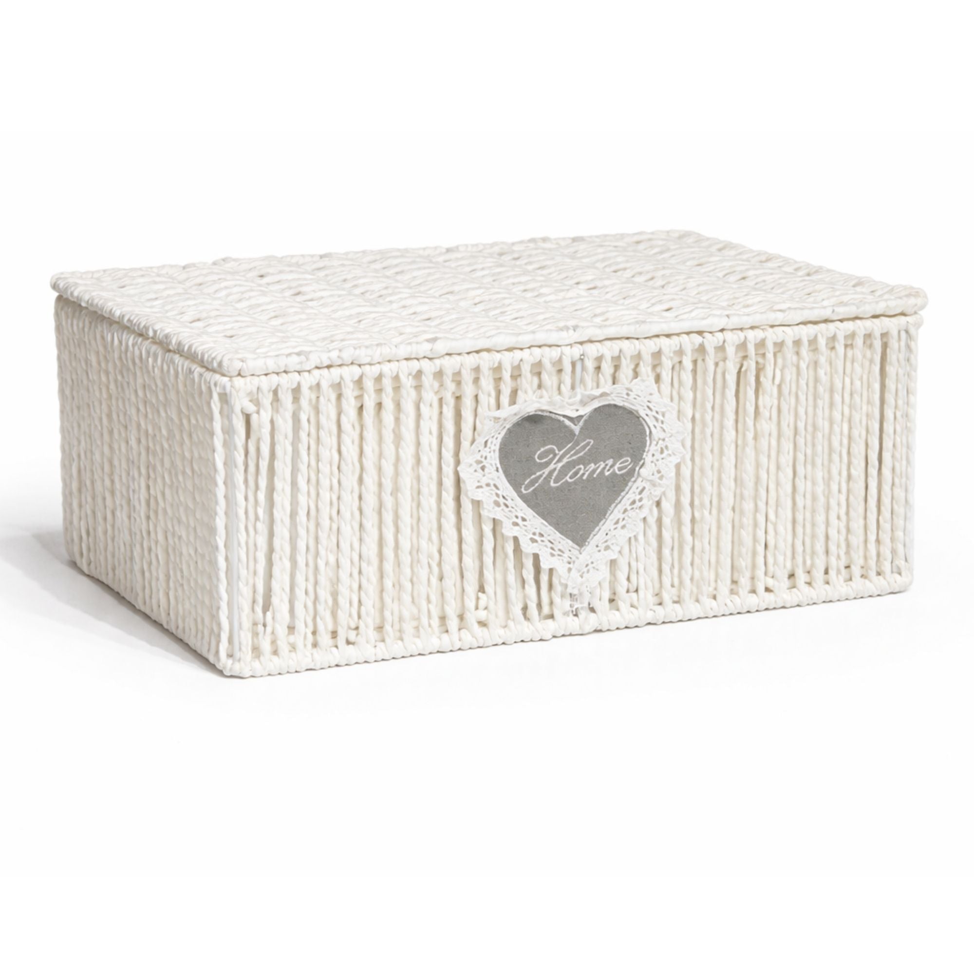 White Wicker Storage Basket with Lid — Small, Medium & Large