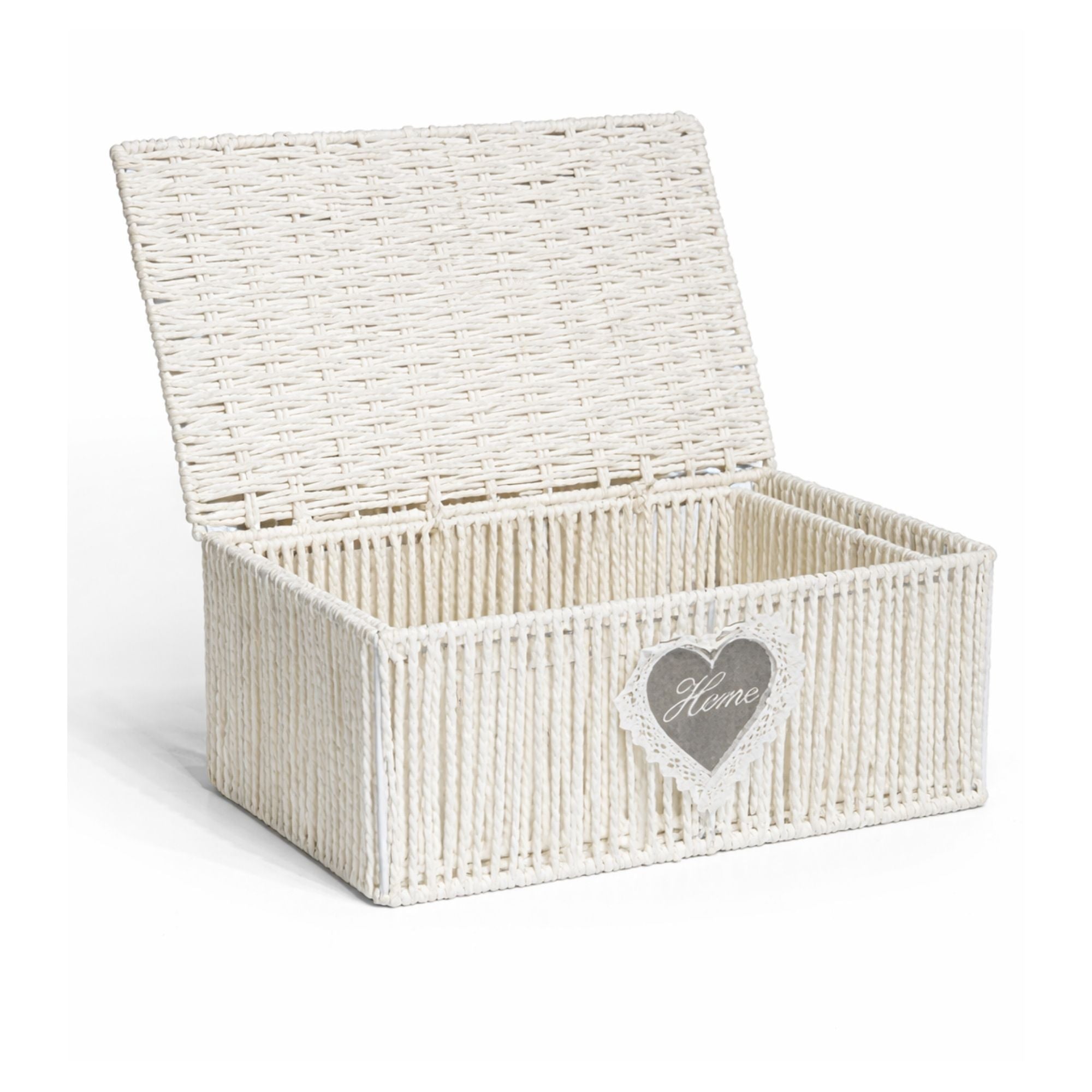 White Wicker Storage Basket with Lid — Small, Medium & Large