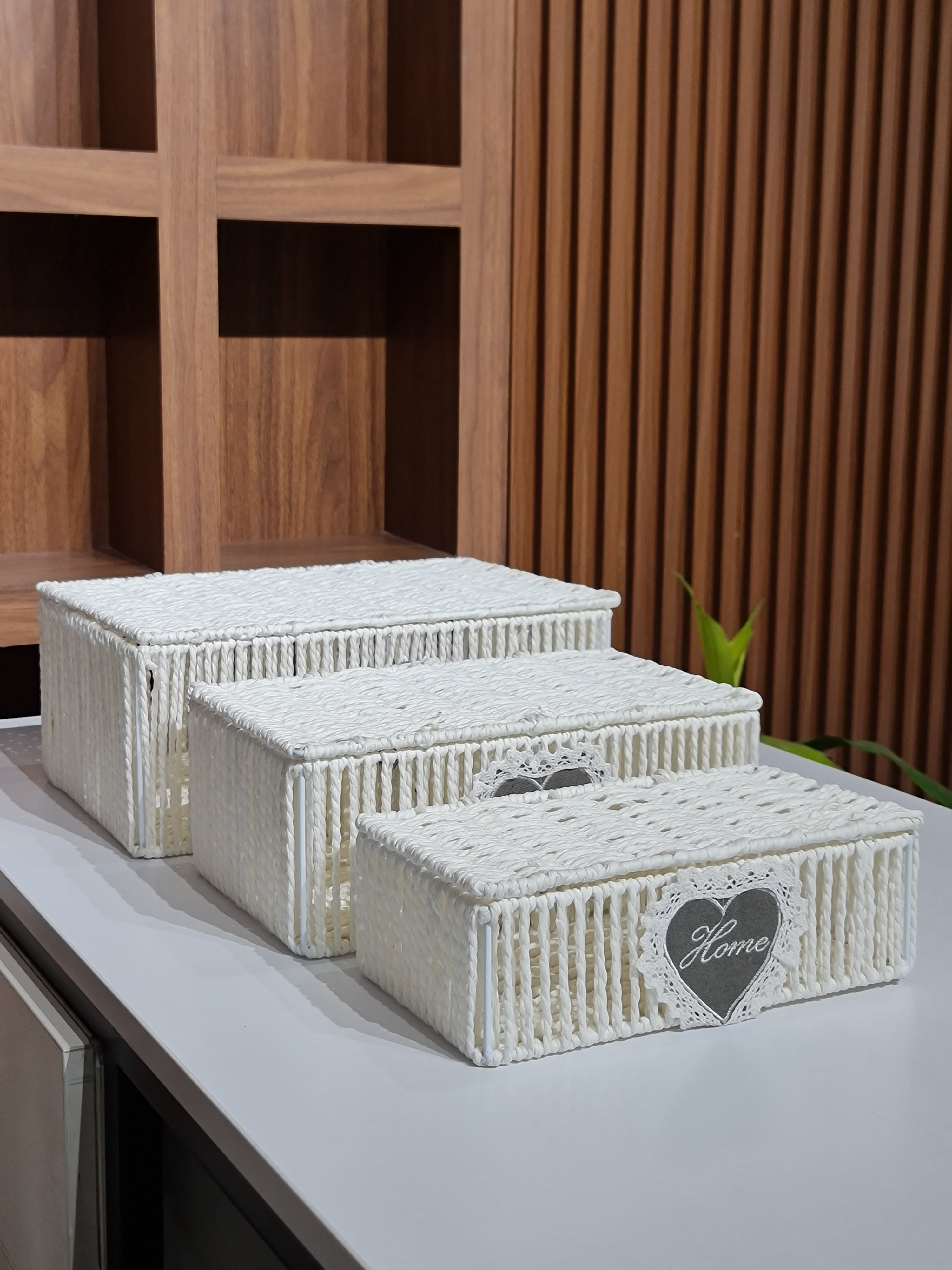 White Wicker Storage Basket with Lid — Small, Medium & Large